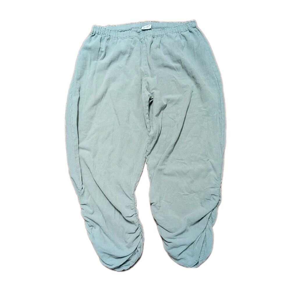 Oh My Gauze Essie Pants Women’s 3 Green Minimalist Lagenlook Boho Coastal Ruched - Picture 2 of 7